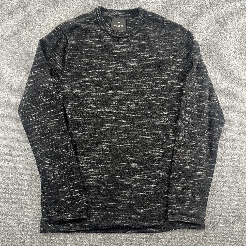 01.Algo Large Long Sleeve Merino Wool Crewneck Pullover Sweater Heather Charcoal
